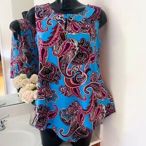 Women Paisley Top, M (8), blue Tunic, stretch, sleeveless shirt